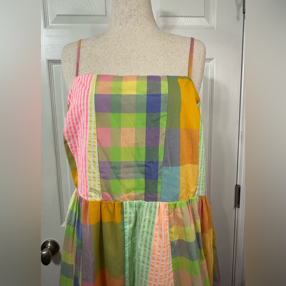 DAVI & DANI Colorful plaid mismatched Striped Maxi Dress smocked back zip up - Picture 6 of 14